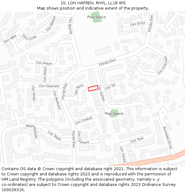 10, LON HAFREN, RHYL, LL18 4FE: Location map and indicative extent of plot