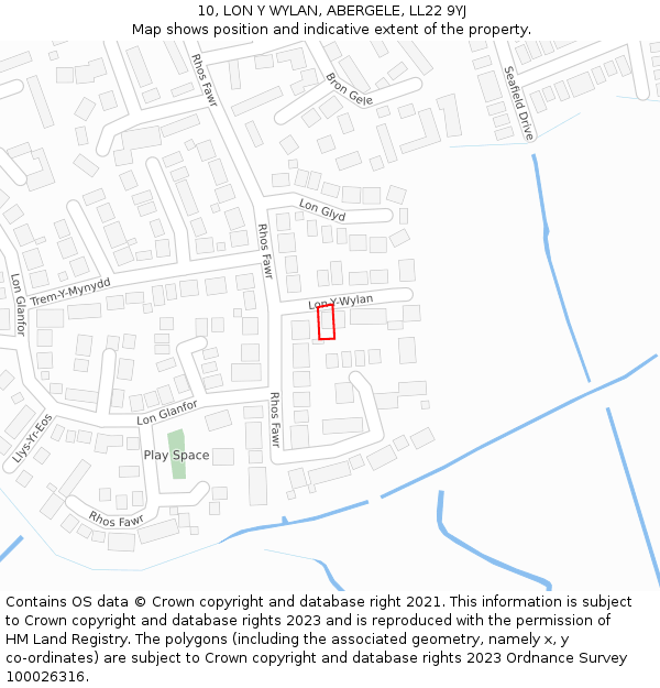 10, LON Y WYLAN, ABERGELE, LL22 9YJ: Location map and indicative extent of plot