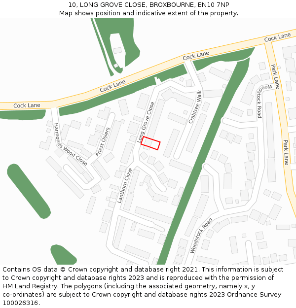 10, LONG GROVE CLOSE, BROXBOURNE, EN10 7NP: Location map and indicative extent of plot