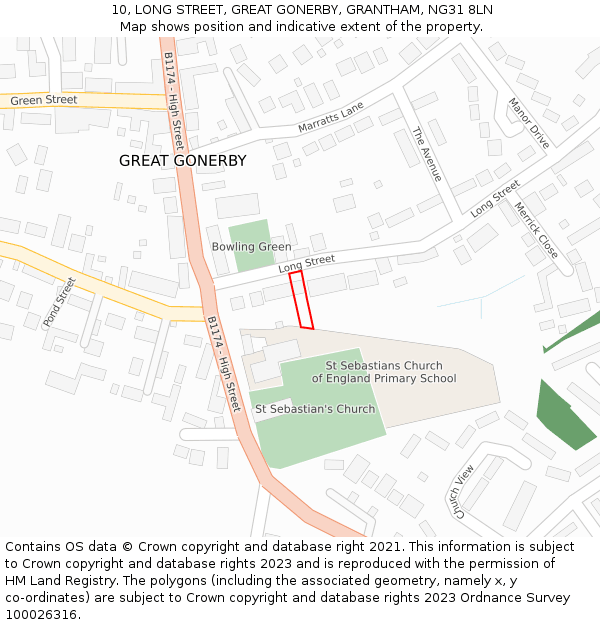 10, LONG STREET, GREAT GONERBY, GRANTHAM, NG31 8LN: Location map and indicative extent of plot