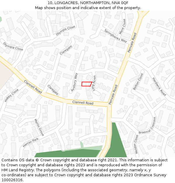 10, LONGACRES, NORTHAMPTON, NN4 0QF: Location map and indicative extent of plot