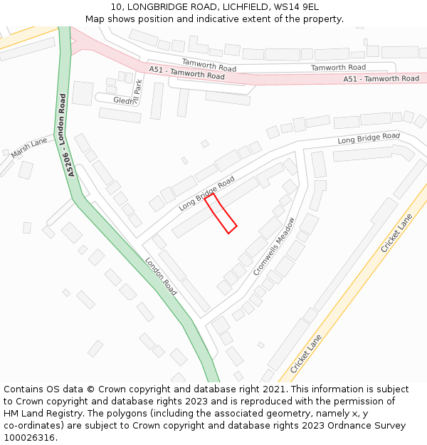 10, LONGBRIDGE ROAD, LICHFIELD, WS14 9EL: Location map and indicative extent of plot