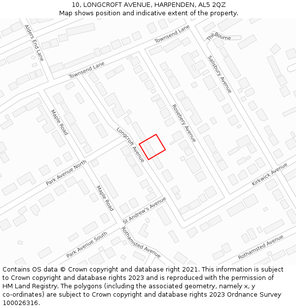 10, LONGCROFT AVENUE, HARPENDEN, AL5 2QZ: Location map and indicative extent of plot