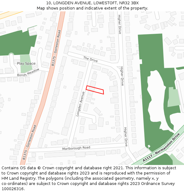 10, LONGDEN AVENUE, LOWESTOFT, NR32 3BX: Location map and indicative extent of plot