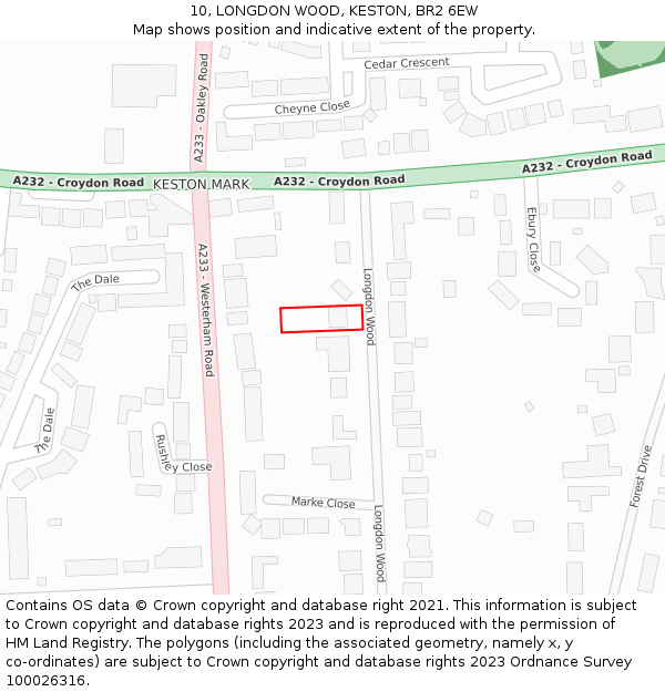 10, LONGDON WOOD, KESTON, BR2 6EW: Location map and indicative extent of plot