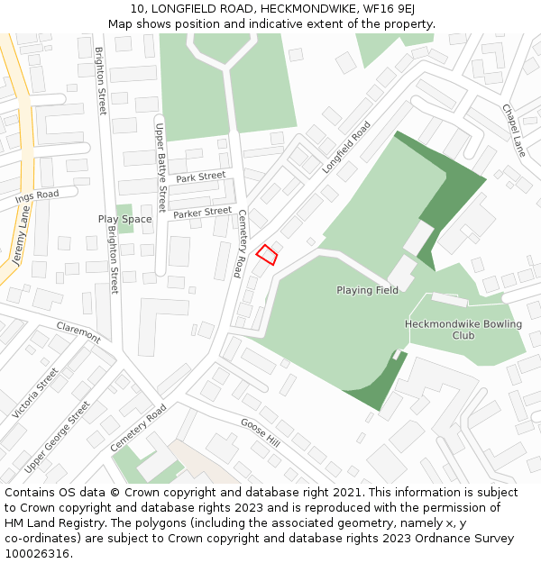 10, LONGFIELD ROAD, HECKMONDWIKE, WF16 9EJ: Location map and indicative extent of plot