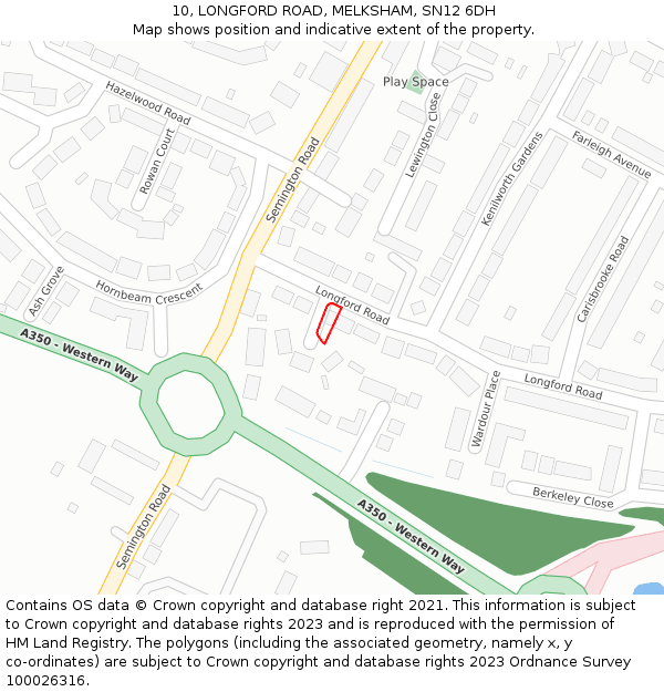 10, LONGFORD ROAD, MELKSHAM, SN12 6DH: Location map and indicative extent of plot