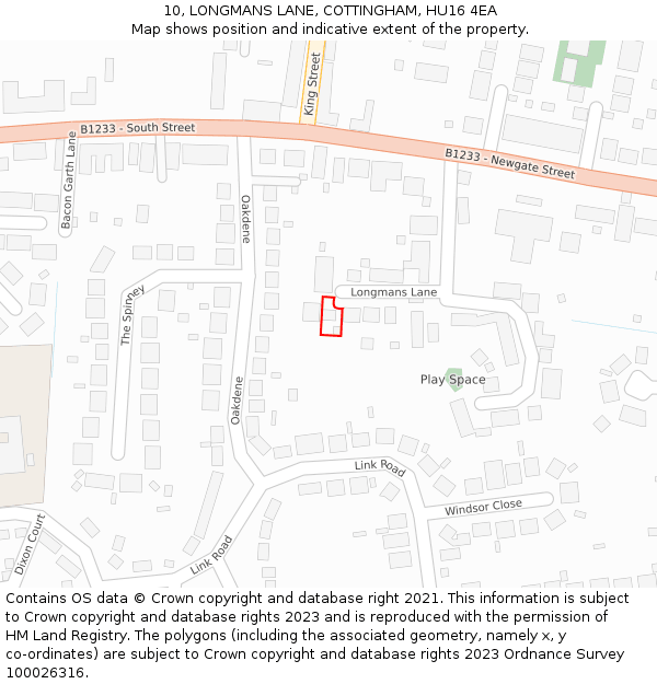 10, LONGMANS LANE, COTTINGHAM, HU16 4EA: Location map and indicative extent of plot