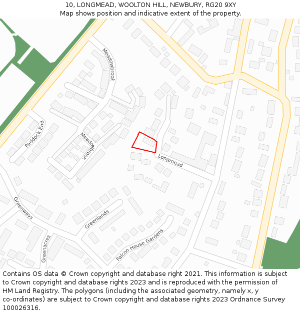 10, LONGMEAD, WOOLTON HILL, NEWBURY, RG20 9XY: Location map and indicative extent of plot