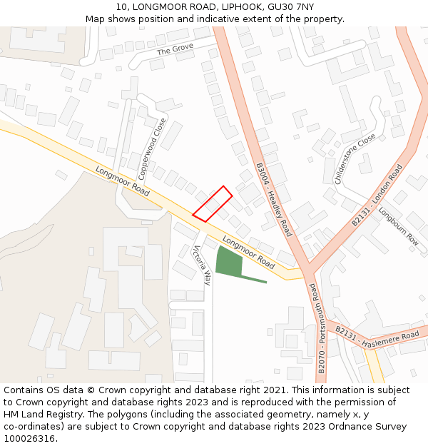 10, LONGMOOR ROAD, LIPHOOK, GU30 7NY: Location map and indicative extent of plot