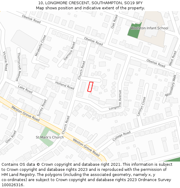 10, LONGMORE CRESCENT, SOUTHAMPTON, SO19 9FY: Location map and indicative extent of plot