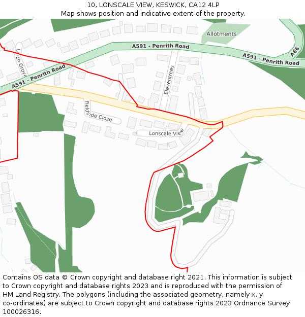 10, LONSCALE VIEW, KESWICK, CA12 4LP: Location map and indicative extent of plot