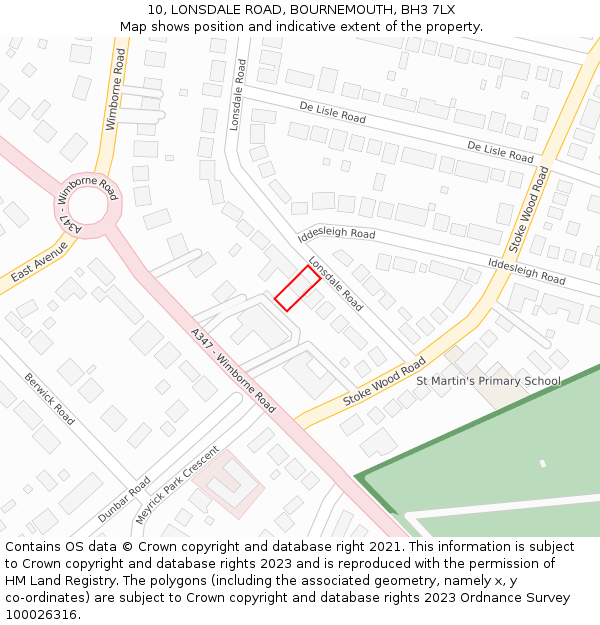 10, LONSDALE ROAD, BOURNEMOUTH, BH3 7LX: Location map and indicative extent of plot