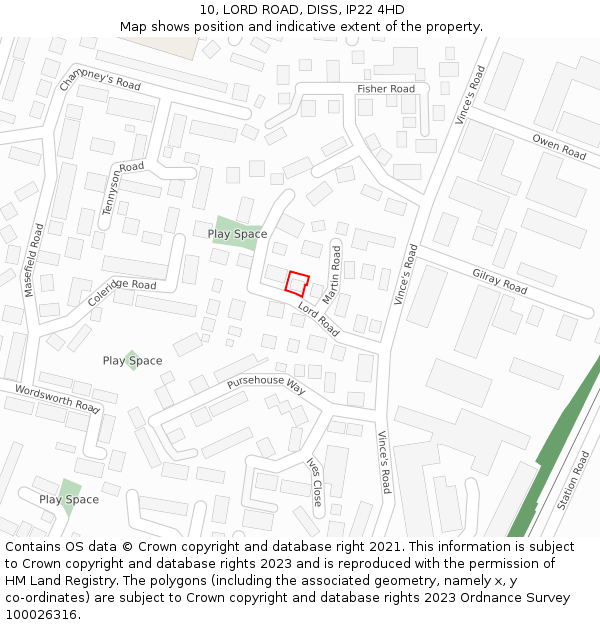 10, LORD ROAD, DISS, IP22 4HD: Location map and indicative extent of plot