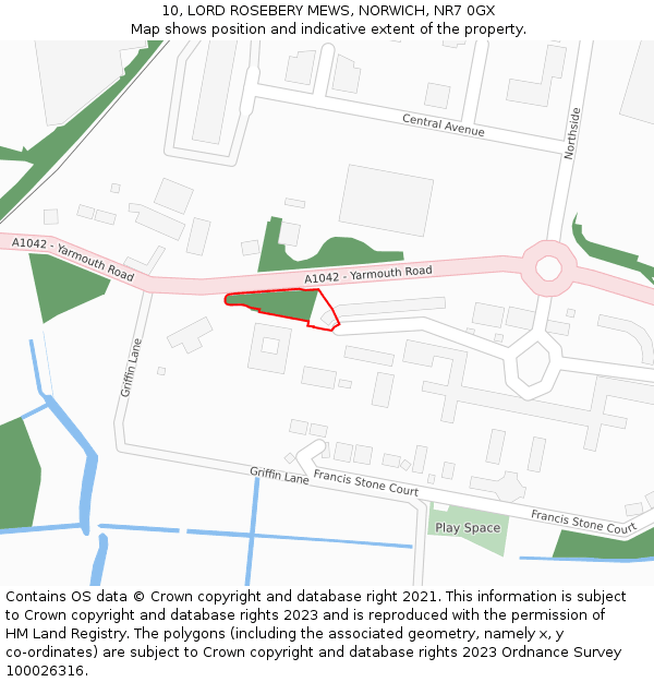 10, LORD ROSEBERY MEWS, NORWICH, NR7 0GX: Location map and indicative extent of plot