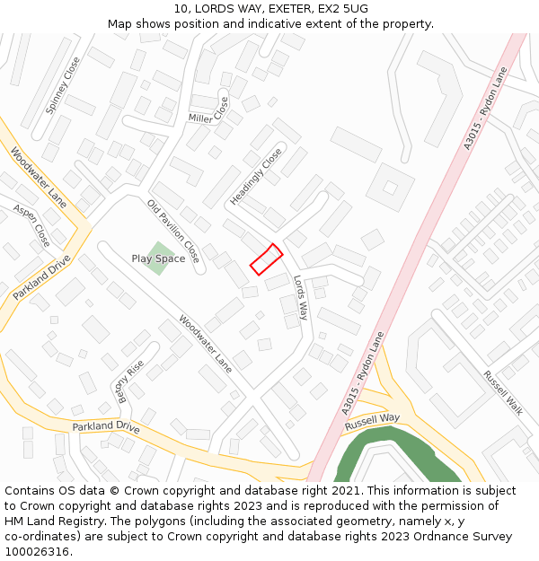 10, LORDS WAY, EXETER, EX2 5UG: Location map and indicative extent of plot