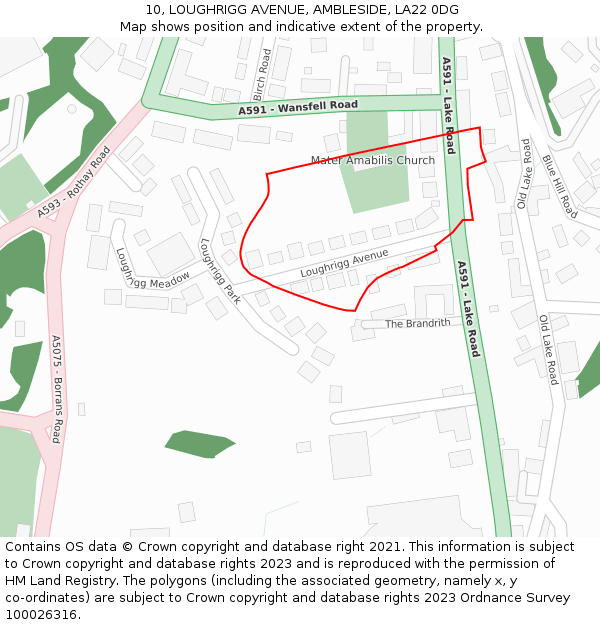 10, LOUGHRIGG AVENUE, AMBLESIDE, LA22 0DG: Location map and indicative extent of plot