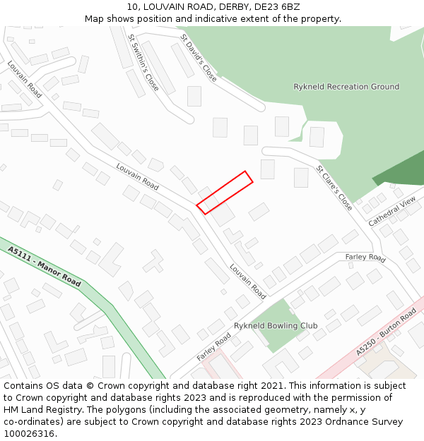 10, LOUVAIN ROAD, DERBY, DE23 6BZ: Location map and indicative extent of plot