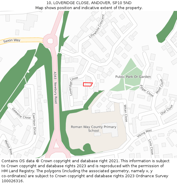 10, LOVERIDGE CLOSE, ANDOVER, SP10 5ND: Location map and indicative extent of plot