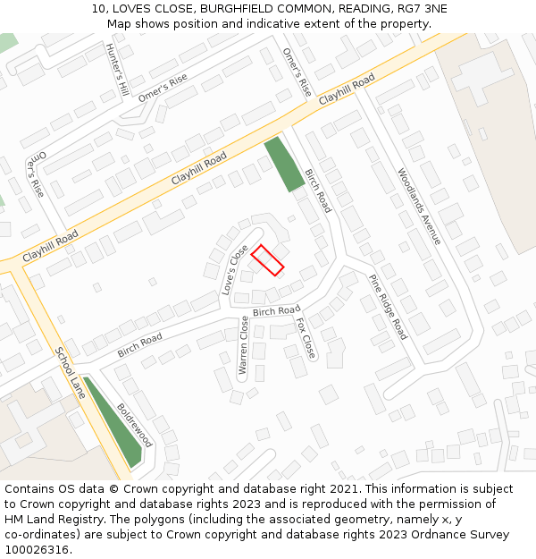 10, LOVES CLOSE, BURGHFIELD COMMON, READING, RG7 3NE: Location map and indicative extent of plot
