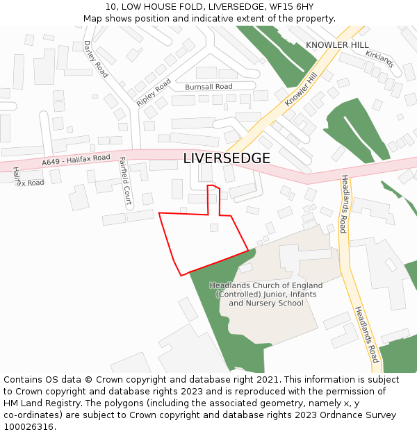 10, LOW HOUSE FOLD, LIVERSEDGE, WF15 6HY: Location map and indicative extent of plot