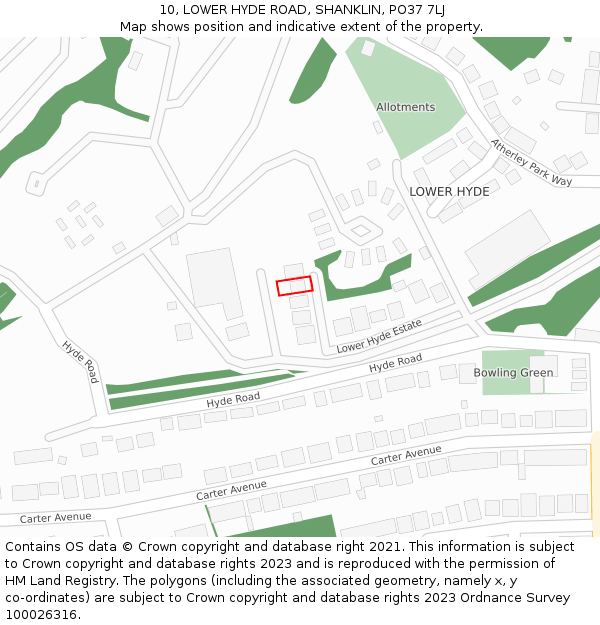 10, LOWER HYDE ROAD, SHANKLIN, PO37 7LJ: Location map and indicative extent of plot