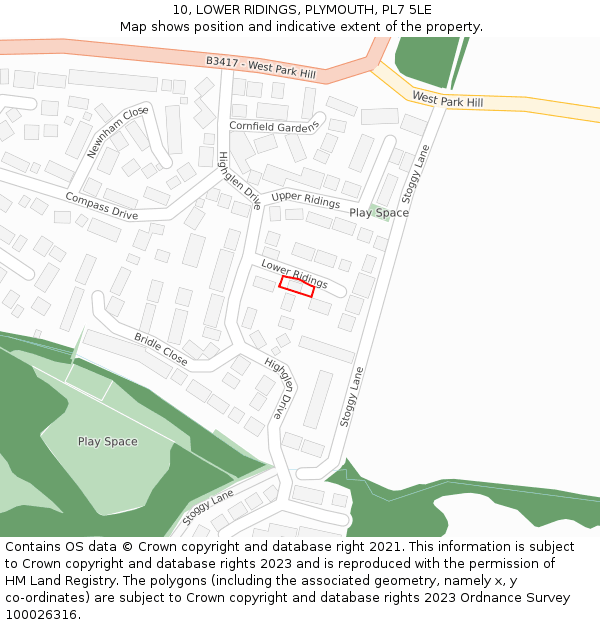 10, LOWER RIDINGS, PLYMOUTH, PL7 5LE: Location map and indicative extent of plot