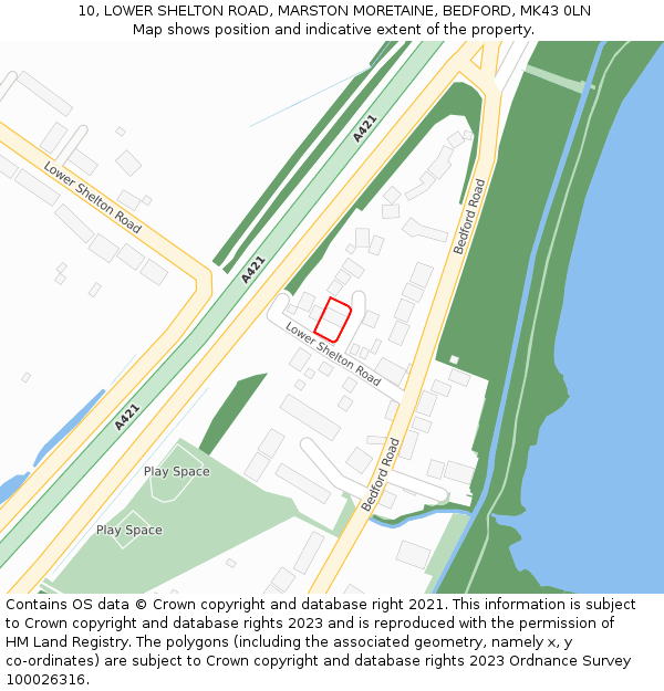 10, LOWER SHELTON ROAD, MARSTON MORETAINE, BEDFORD, MK43 0LN: Location map and indicative extent of plot