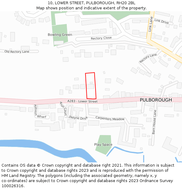 10, LOWER STREET, PULBOROUGH, RH20 2BL: Location map and indicative extent of plot