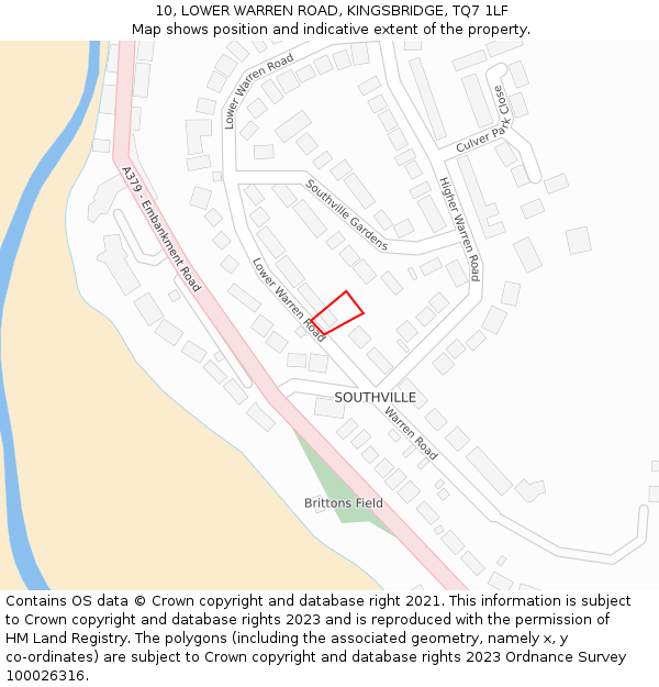 10, LOWER WARREN ROAD, KINGSBRIDGE, TQ7 1LF: Location map and indicative extent of plot