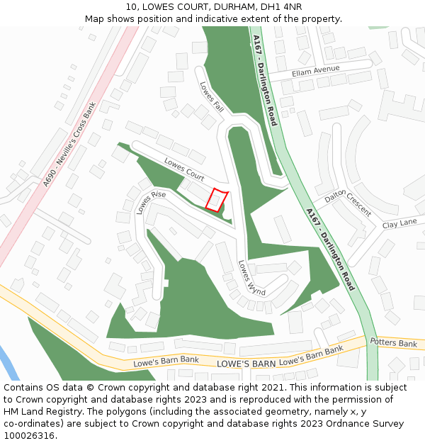 10, LOWES COURT, DURHAM, DH1 4NR: Location map and indicative extent of plot