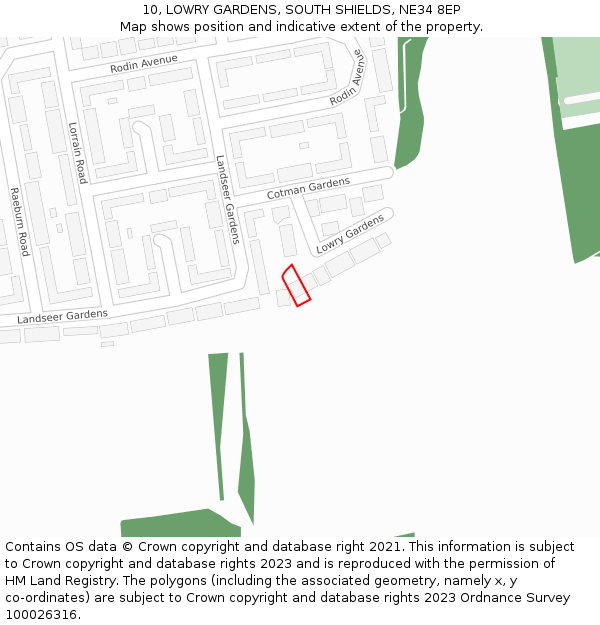 10, LOWRY GARDENS, SOUTH SHIELDS, NE34 8EP: Location map and indicative extent of plot