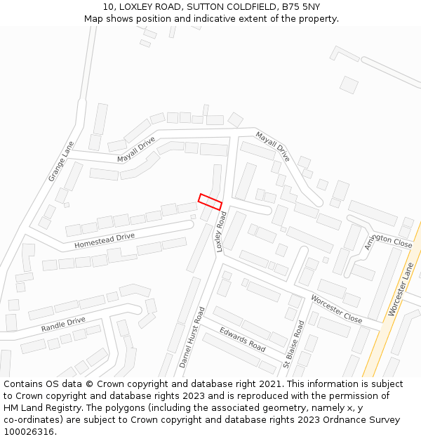 10, LOXLEY ROAD, SUTTON COLDFIELD, B75 5NY: Location map and indicative extent of plot