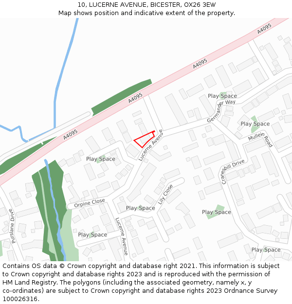 10, LUCERNE AVENUE, BICESTER, OX26 3EW: Location map and indicative extent of plot