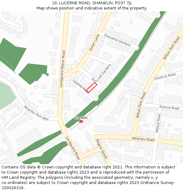 10, LUCERNE ROAD, SHANKLIN, PO37 7JL: Location map and indicative extent of plot