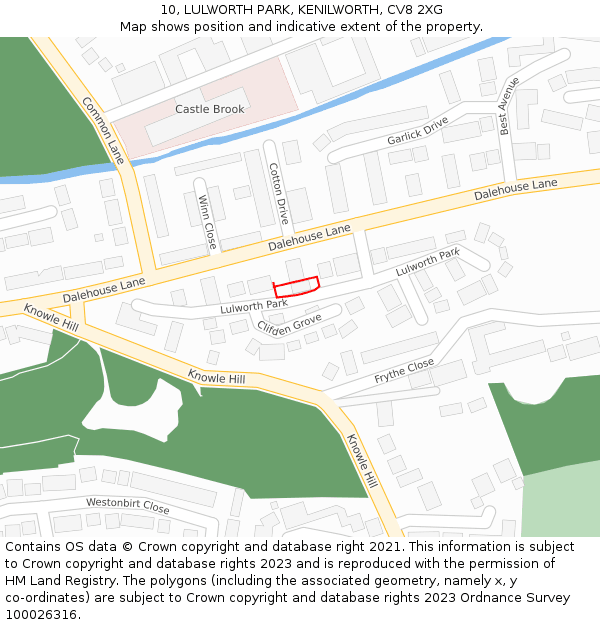10, LULWORTH PARK, KENILWORTH, CV8 2XG: Location map and indicative extent of plot