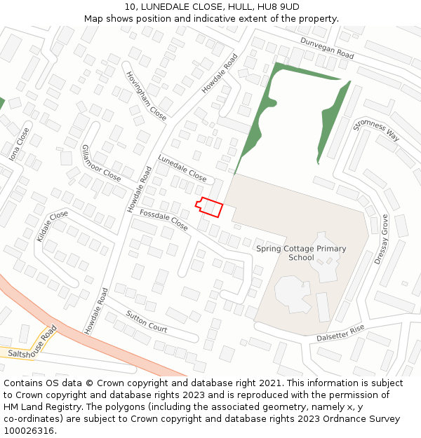 10, LUNEDALE CLOSE, HULL, HU8 9UD: Location map and indicative extent of plot