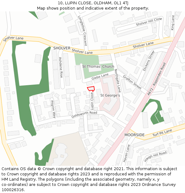 10, LUPIN CLOSE, OLDHAM, OL1 4TJ: Location map and indicative extent of plot