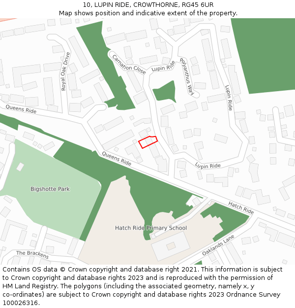 10, LUPIN RIDE, CROWTHORNE, RG45 6UR: Location map and indicative extent of plot