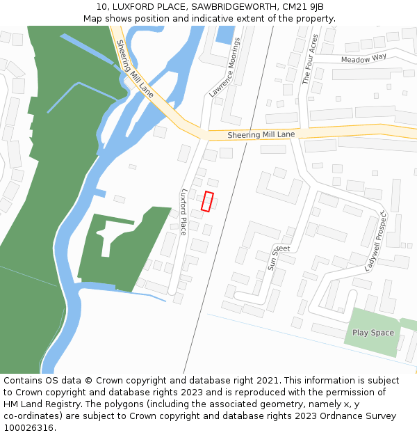 10, LUXFORD PLACE, SAWBRIDGEWORTH, CM21 9JB: Location map and indicative extent of plot