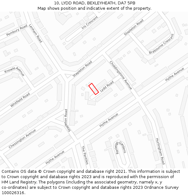 10, LYDD ROAD, BEXLEYHEATH, DA7 5PB: Location map and indicative extent of plot