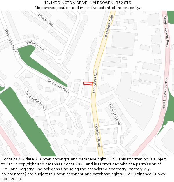 10, LYDDINGTON DRIVE, HALESOWEN, B62 8TS: Location map and indicative extent of plot