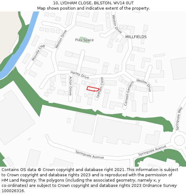 10, LYDHAM CLOSE, BILSTON, WV14 0UT: Location map and indicative extent of plot