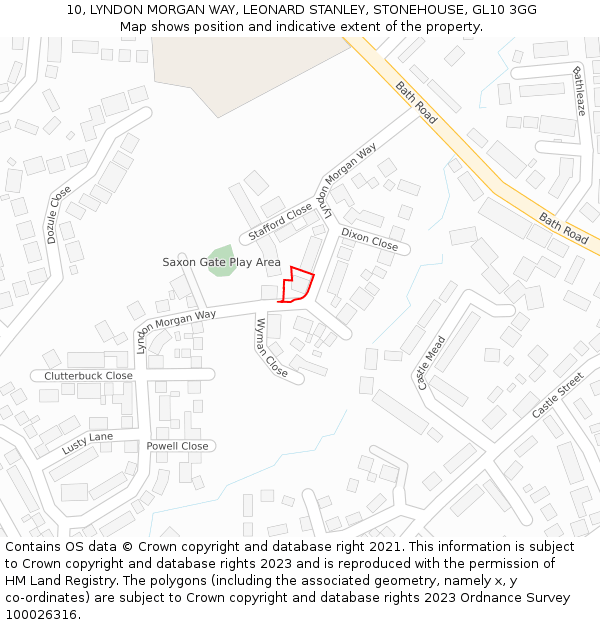 10, LYNDON MORGAN WAY, LEONARD STANLEY, STONEHOUSE, GL10 3GG: Location map and indicative extent of plot