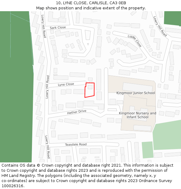 10, LYNE CLOSE, CARLISLE, CA3 0EB: Location map and indicative extent of plot