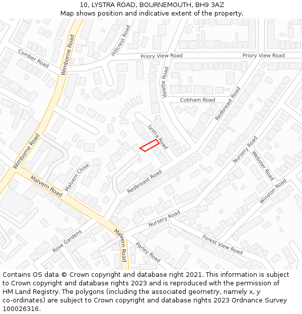 10, LYSTRA ROAD, BOURNEMOUTH, BH9 3AZ: Location map and indicative extent of plot