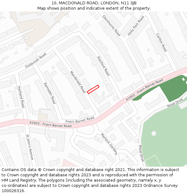 10, MACDONALD ROAD, LONDON, N11 3JB: Location map and indicative extent of plot