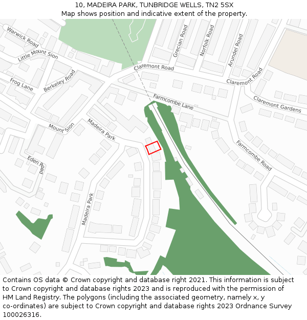 10, MADEIRA PARK, TUNBRIDGE WELLS, TN2 5SX: Location map and indicative extent of plot