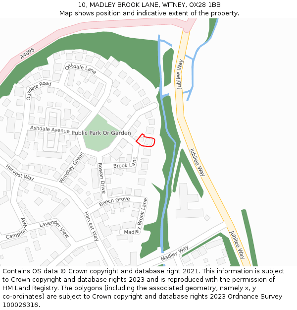 10, MADLEY BROOK LANE, WITNEY, OX28 1BB: Location map and indicative extent of plot