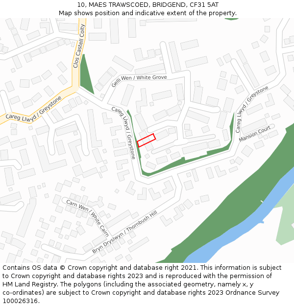 10, MAES TRAWSCOED, BRIDGEND, CF31 5AT: Location map and indicative extent of plot